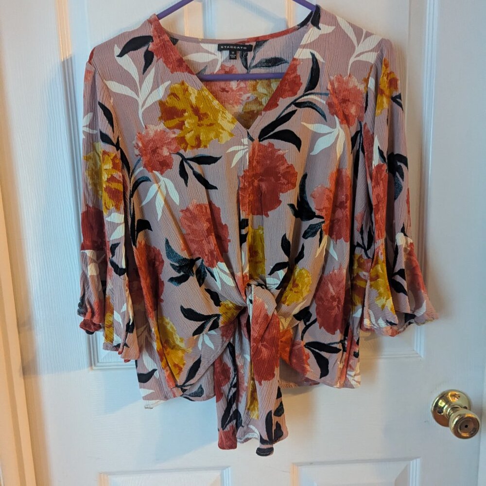 Staccato floral gauze top with tie - medium - Picture 2 of 6